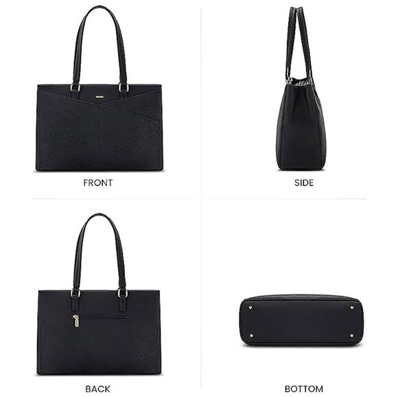 Laptop Bag for Women 15.6 Inch Tote Bags Waterproof Leather Vintage Black - Picture 7 of 8